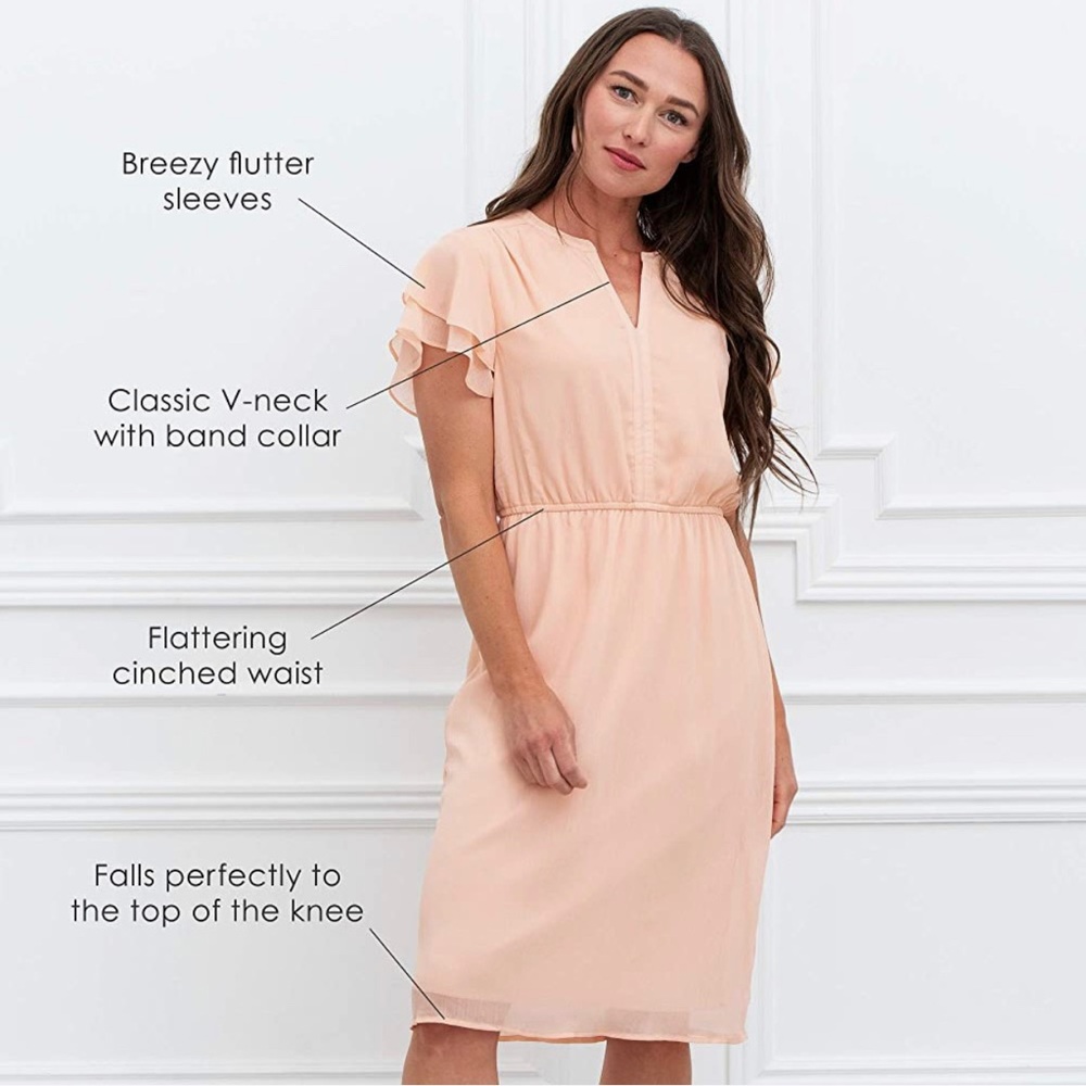 Downeast Women's Flutter Sleeve Casual Dress ~ Soft Apricot. Perfect for Spring!